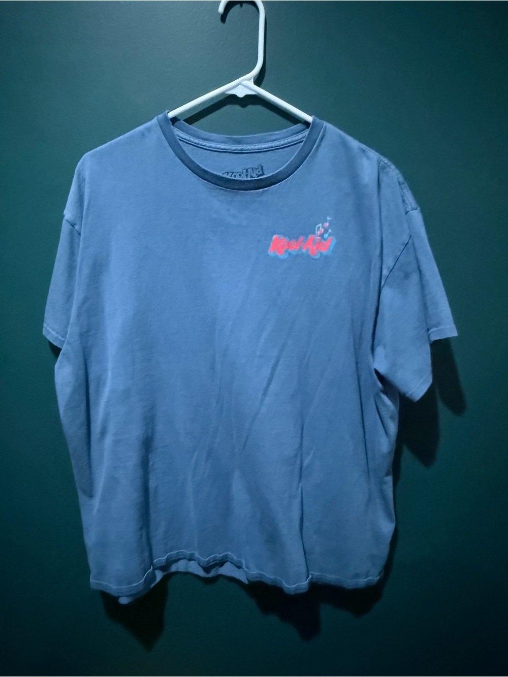 Men's Washed Blue Short Sleeve Crewneck Tee with Chest Script